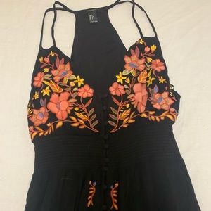 Black floral embroidered maxi dress
